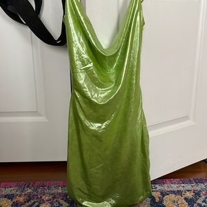 MESHKI TAGS STILL ON DRESS! Green shimmer, front drupe, perfect mini dress